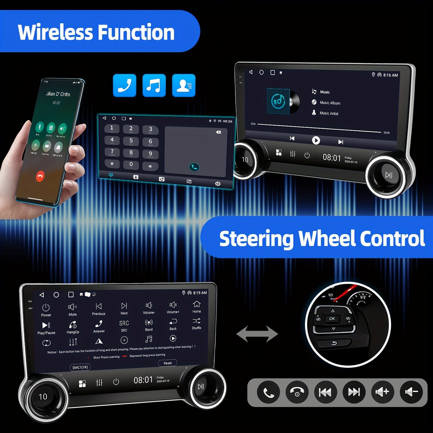Android 14 Car Stereo – Auto Multimedia Systeem – Navigatie Unit – Touchscreen Radio – Draadloze CarPlay – 10,1 Inch IPS Scherm – 4GB RAM & 64GB Opslag – AHD Achteruitrijcamera & Externe Microfoon