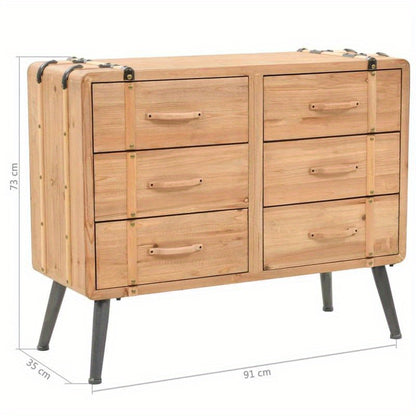 Ladekast – Opbergkast – Dressoir – Ladenkast – Kast Bruin – Massief Vurenhout – Compacte Afmetingen 91x35x73 cm