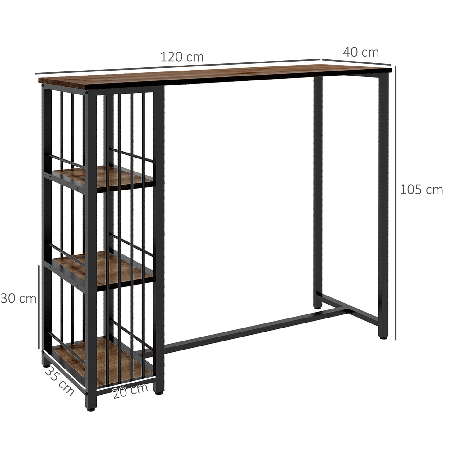 Bartafel – Sta-tafel – Hoge Tafel – Bistrotafel – Keukentafel – Industrieel Design – 120x40x105 cm – Houtlook Met Stalen Frame