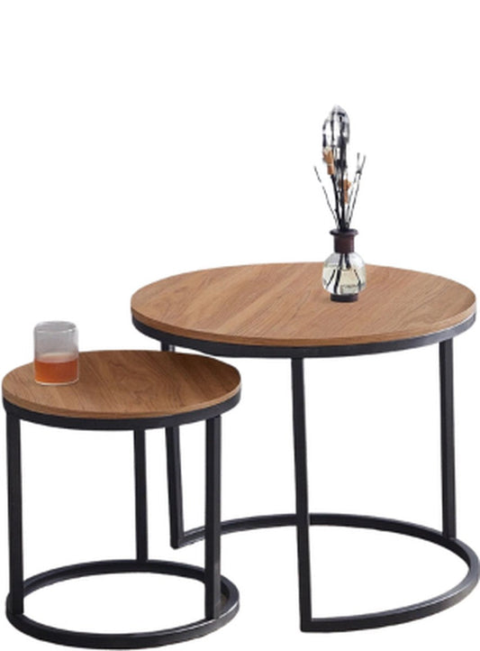 Round coffee table - Coffee table - Nordic style - Dark oak - 2 pieces