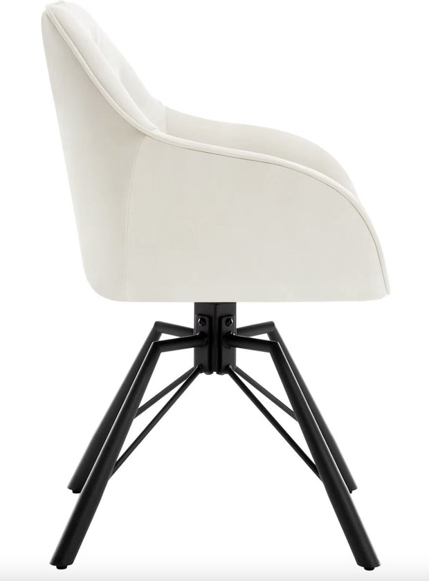 Eetkamerstoel - Set van 2 stoelen - Fluweel eetkamer stoel - Eettafel stoel - Fauteuil - Draaibaar - Velvet - Metalen poot - Wit/Cream