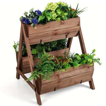 Plantenrek – Plantenstandaard – Plantentafel – Bloemenrek – Plantenetagère – Verticale Verhoogde Tuinbak – Vurenhout Met 3 Niveaus – Met Drainagegaten