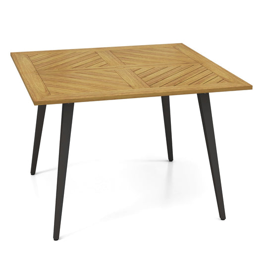 Tuintafel – Tuin Eettafel – Balkon Tafel – Buiten Tafel – Houten Tafel – Acaciahouten Vierkante Tafel 107x107 cm – Parasolhouder – Metalen Poten