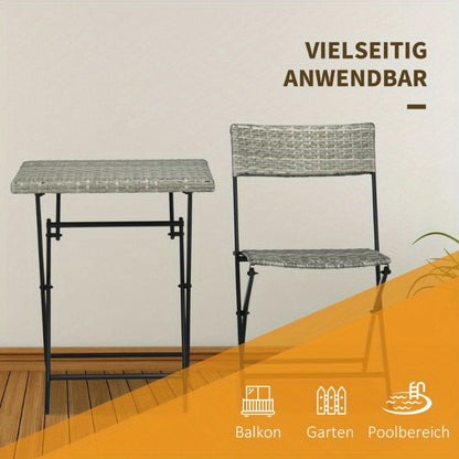 Rattan Bistro Set – Balkonset – Tuinmeubel Set – Outdoor Stoelen – Tuintafel – Lichtgrijs Metalen Frame – Duurzaam & Ruimtebesparend