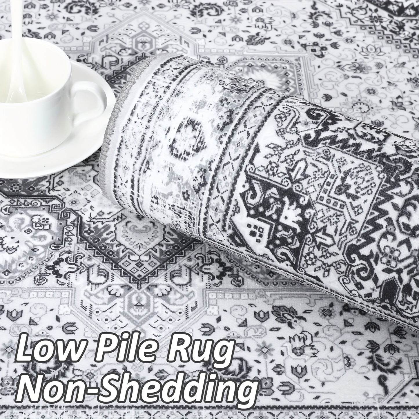 Vloerkleed – Tapijt – Lopertapijt – Speeltapijt – Antislipkleed – Laagpolig – Machinewasbaar – Lichtgewicht – Bohemian Vintage Grijs