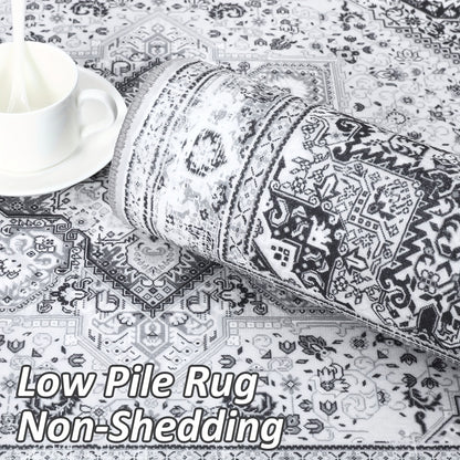Vloerkleed – Tapijt – Lopertapijt – Speeltapijt – Antislipkleed – Laagpolig – Machinewasbaar – Lichtgewicht – Bohemian Vintage Grijs