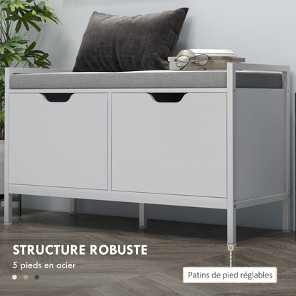 Schoenenkast – Schoenenbank – Schoenenrek – Opbergbank – Halmeubel – Wit – 2 Deuren – Comfortabel Zitkussen