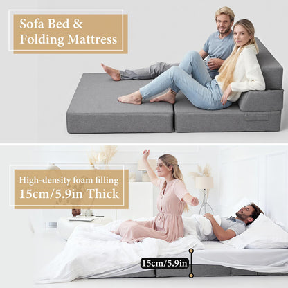 Slaapbank – Bedbank – 2-Zits Sofa – Logeerbed – Zitzak – Opvouwbaar – Donkergrijs Linnen – Compact & Comfortabel 100x200 cm