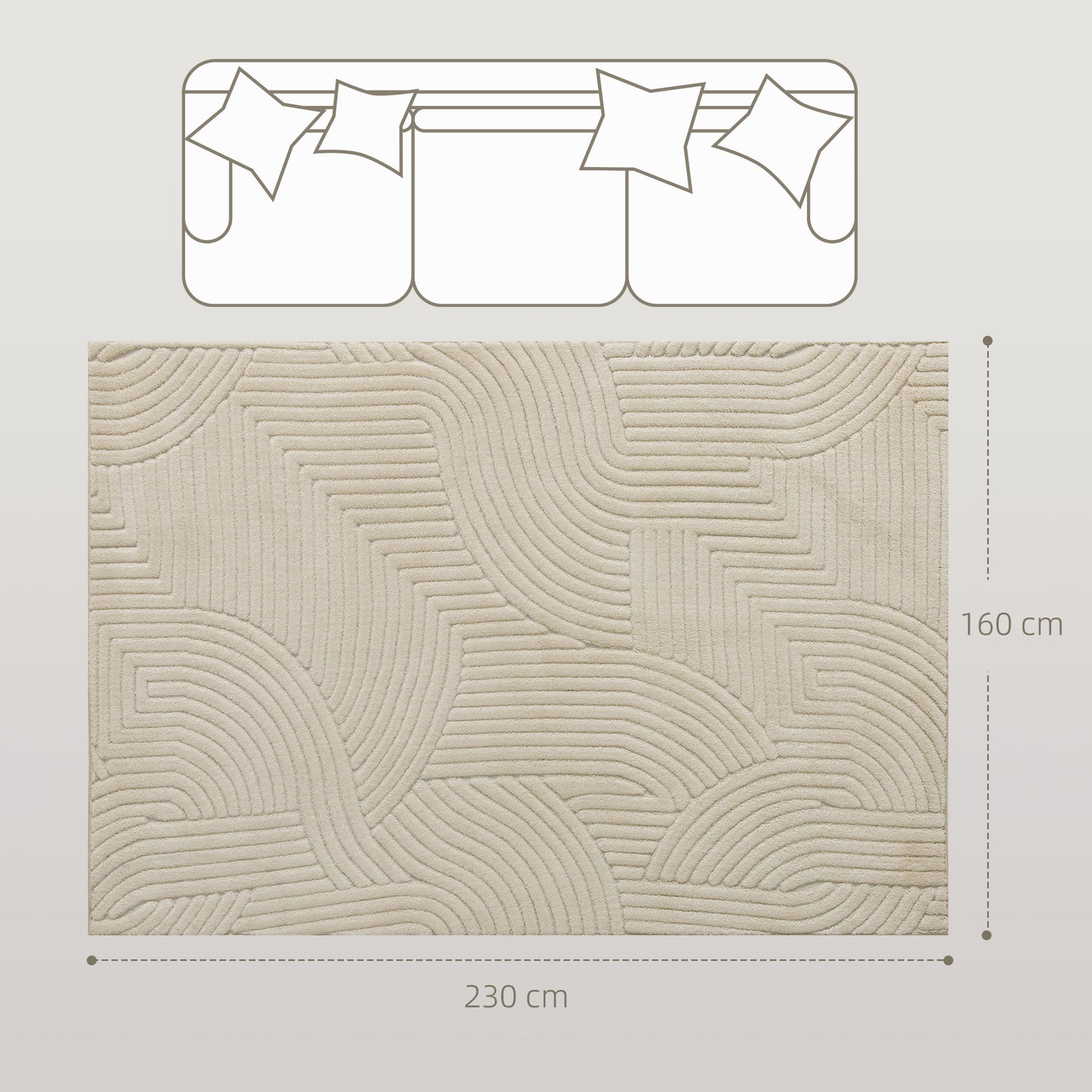 Vloerkleed – Tapijt – Karpet – Mat – Laagpolig – Crèmekleur – Machinegeweven – 15 mm Poolhoogte – Slipvast