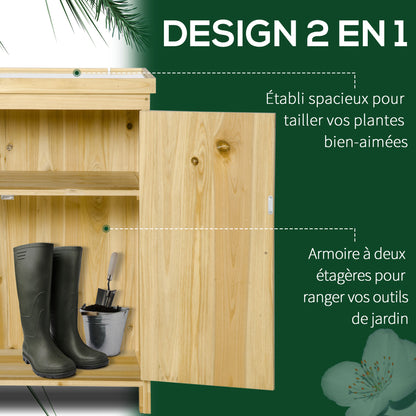 Tuinopbergkast – Tuinkast – Opslagkast – Tuinberging – Buitenberging – Verzinkt Metalen Bovenblad – Natuurlijke Houten Poten 80x45x92 cm