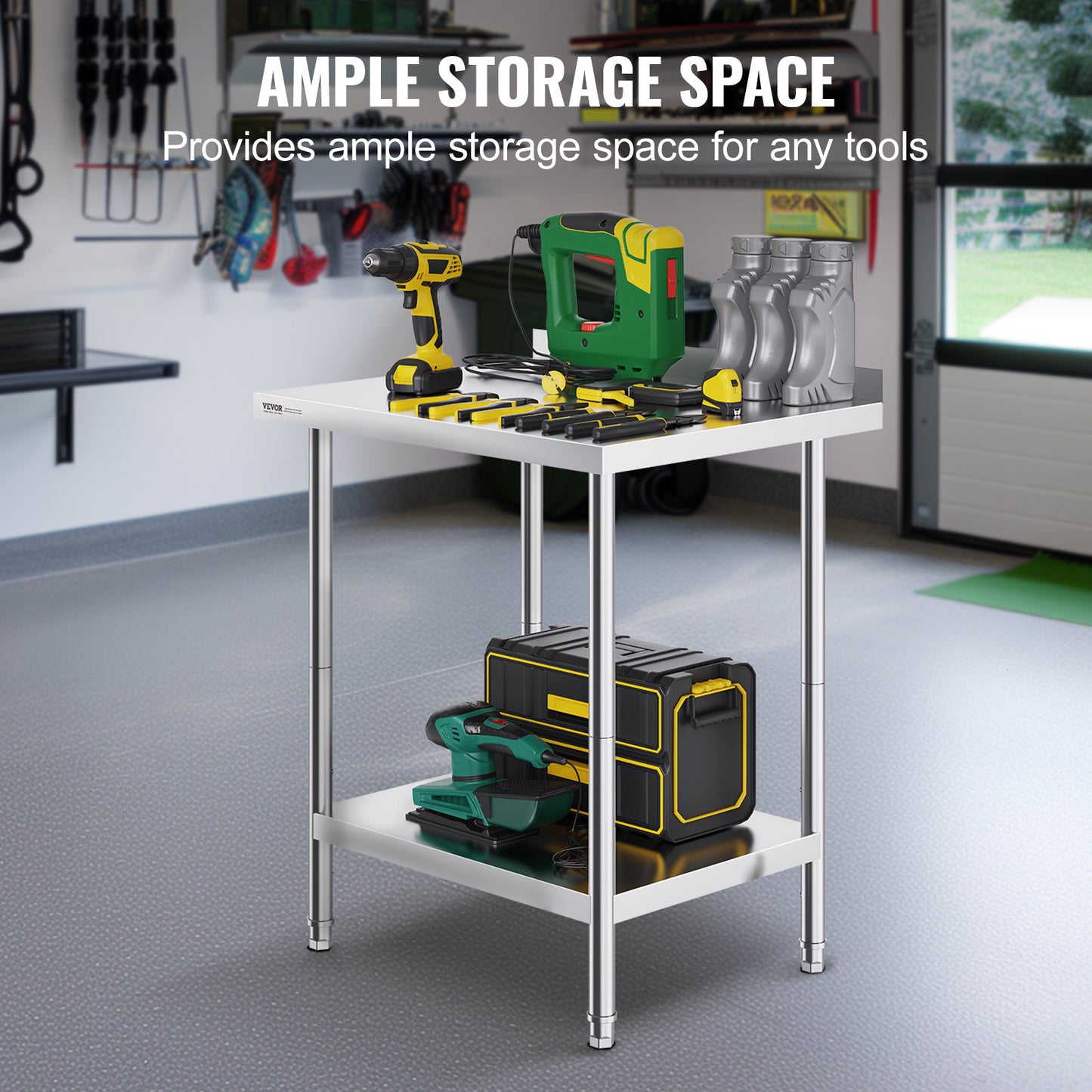 Werktafel RVS – RVS Werkblad – Inox Tafel – Roestvrijstalen Werkbank – Keukentafel – Verstelbare Legplanken – 61x76x91 cm – 201 RVS 0,8 mm