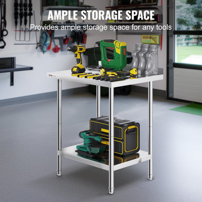 Werktafel RVS – RVS Werkblad – Inox Tafel – Roestvrijstalen Werkbank – Keukentafel – Verstelbare Legplanken – 61x76x91 cm – 201 RVS 0,8 mm