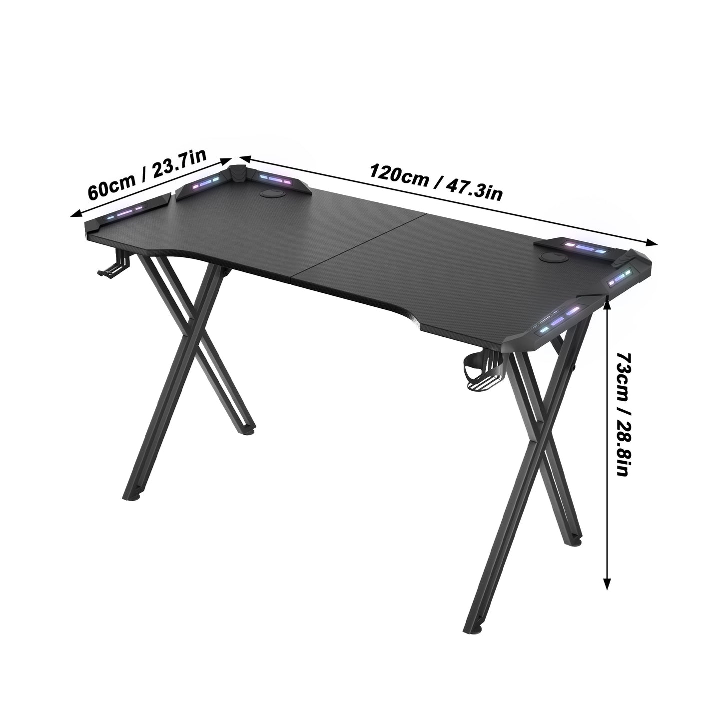 Gamingtafel – Gamebureau – Computertafel – PC Bureau – Werktafel – 120 cm – Stalen X-frame – Bekerhouder en Headphone Haak