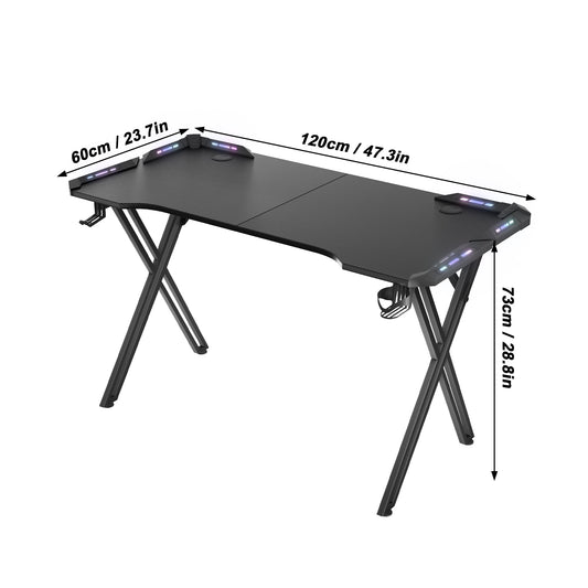 Gamingtafel – Gamebureau – Computertafel – PC Bureau – Werktafel – 120 cm – Stalen X-frame – Bekerhouder en Headphone Haak