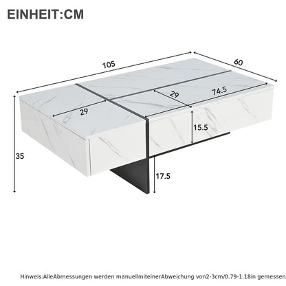 Witte Salontafel – Koffietafel – Bijzettafel – Tafel – Meubel – Marmerlook – Hoogglans Tafelblad – Bamboe Materiaal