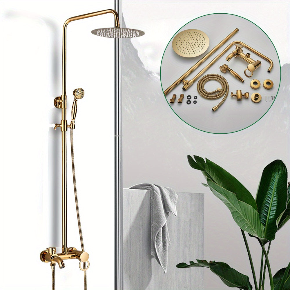 Douchekop – Douche Set – Regendouche – Handdouche – Hoofddouche – Goudkleurig – Messing & Roestvrij Staal – Verstelbare Hoogte 80-117 cm
