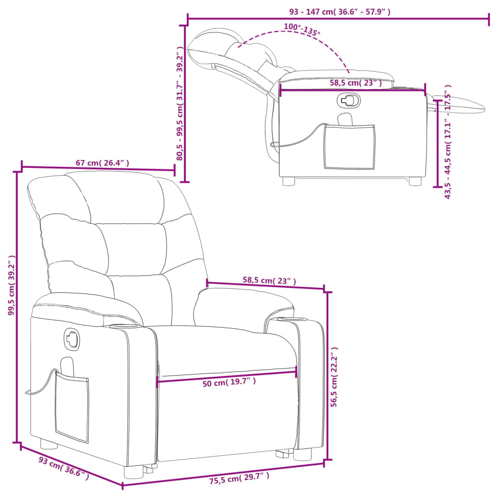 Sta-op Stoel Elektrisch – Verstelbare Fauteuil – Relaxstoel – Elektrische Relaxfauteuil – Stoel Met Sta-op Functie – Kunstleer Bekleding – Tot 135 Graden Verstelbaar