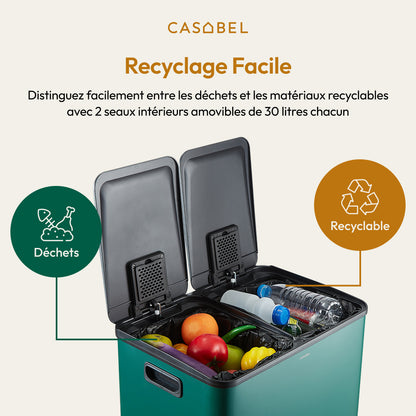 60L Afvalbak Keuken – Vuilnisbak – Prullenbak – Afvalemmer – Afvalcontainer – RVS Geborsteld – Dubbele Compartimenten 2x30L – Anti-Odour Met Pedaal