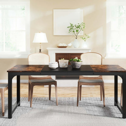 160.02cm x 80.01cm Heavy-Duty Industrial Rectangular Dining Table with Metal Legs & Engineered Wood Top - Modern Large Conference Desk for Home, Office, Kitchen, 4-6 Person, Black/Beige, Spacious Surface, Easy Assembly (Board