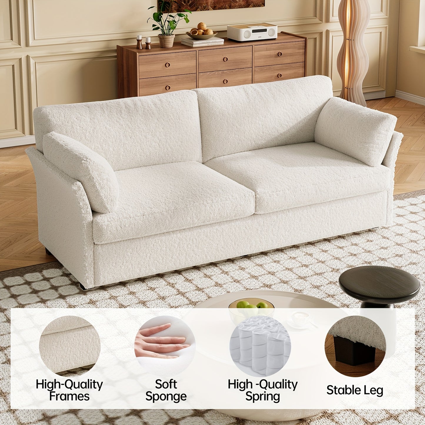 2-Zits bank – Tweezitsbank – Loveseat – Sofa – Tweepersoonsbank – Off-White Creamy Kleur – Oversized Comfortabel Zitvlak – Modern En Makkelijk Te Monteren