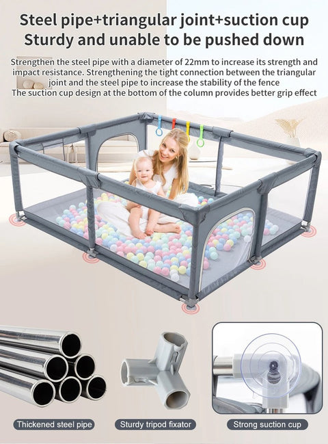 Opvouwbare babybox - Babyspeeltuin - Grondbox - Speelbox - Veiligheidshek - Baby kruipruimte - Inklapbaar - Ballenbak - Grijs - 120x180cm