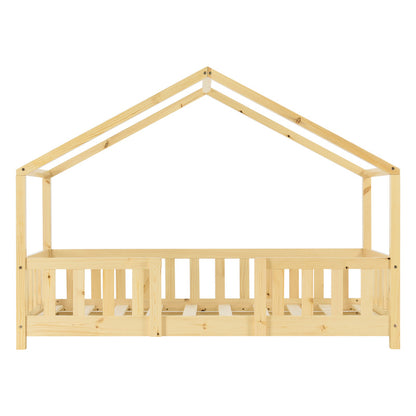 Kinderbed – Kinderbedden – Bed – Eenpersoonsbed – Meisjesbed – Huisjesdesign – Valbeveiliging – 120x200 cm Grenenhout