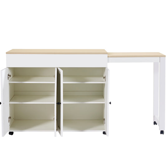 Uittrekbare Bar-/Eettafel – Uitschuiftafel – Keukentafel – Statafel – Werktafel – Met 6 Opbergruimtes – Verstelbaar Tafelblad 118-180 cm – Houtlook Wit