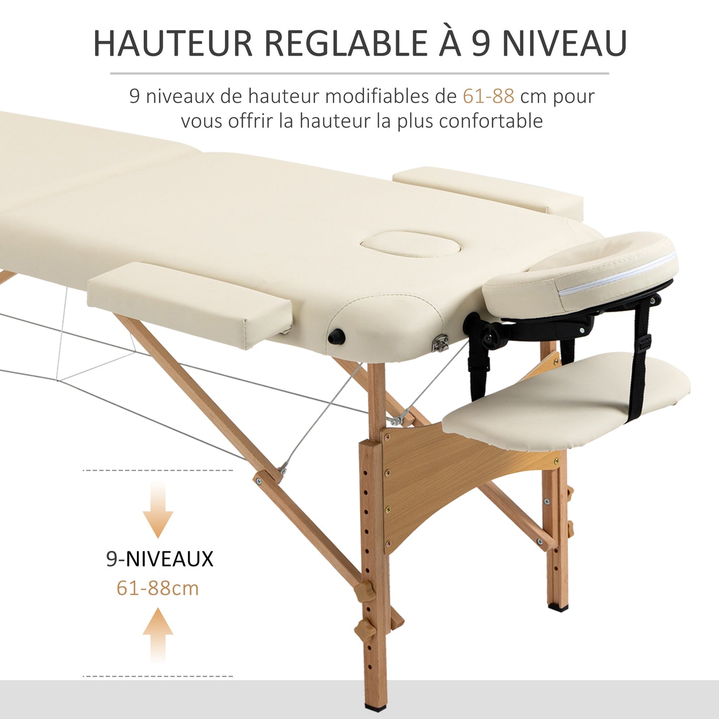 Massagetafel – Massagetafel Hout – Massagebank – Therapie Tafel – Opvouwbare Massagetafel – Draagbaar Design – Verstelbare Hoogte 61-88 cm – Beukenhout Crème Beige