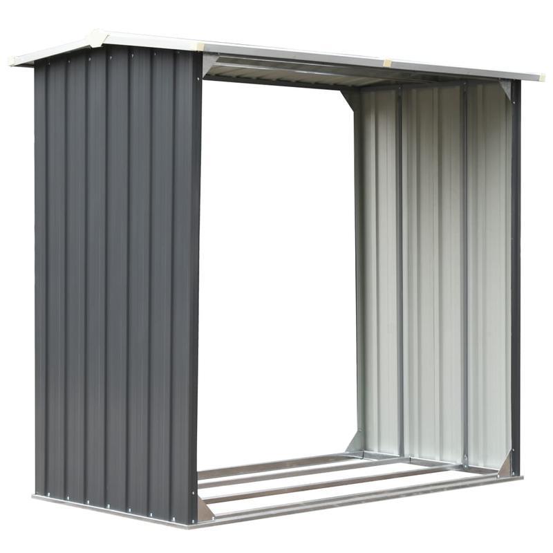 Houthok – Houtopslag – Brandhoutrek – Houtberging – Haardhout Rek – Verzinkt Staal – Weerbestendige Grijze Coating – 172 x 91 x 154 cm – Stevig Duurzaam Frame