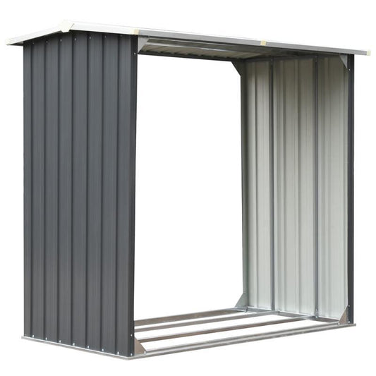 Houthok – Houtopslag – Brandhoutrek – Houtberging – Haardhout Rek – Verzinkt Staal – Weerbestendige Grijze Coating – 172 x 91 x 154 cm – Stevig Duurzaam Frame