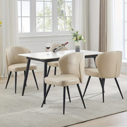 Eetkamerstoel – Stoel – Kuipstoel – Armstoel – Designstoel – Set van 2 – Beige – Synthetisch Leder – Ergonomisch Schuimzitvlak – Metaal Onderstel Met Hoge Draagkracht