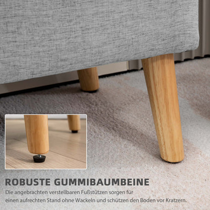 Opbergbank – Opbergbank – Zitbank – Opbergkist – Bank Met Opbergruimte – Linnen-Look Bekleding – Max. Draagvermogen 220 kg – Grijs – 110x39x45 cm – Rubberhouten Pootjes