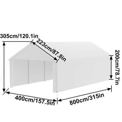 Carport Tent – Garage Tent – Opvouwbare Overkapping – Opslagtent – Auto Tent – 4x6 Meter – Stevig Metalen Frame – Afneembare Zijwanden