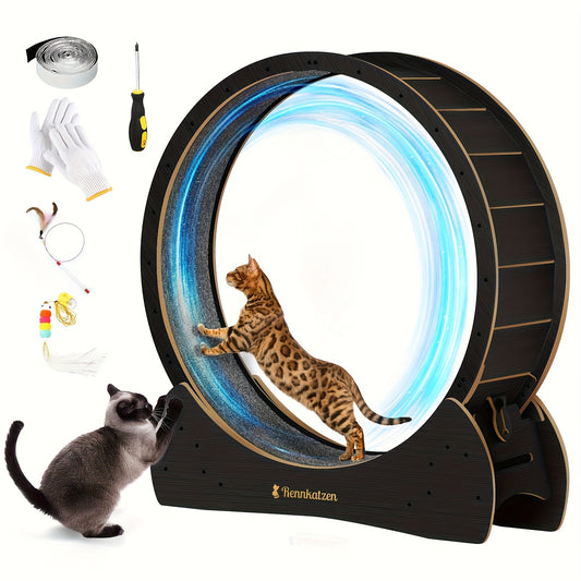 Rennkatzen Looprad – Huisdieren Rad – Katten Rad – Honden Rad – Binnen Looprad – Extra Groot – MDF Hout – Zacht Loopoppervlak – Veilig & Stabiel – Makkelijk Montage