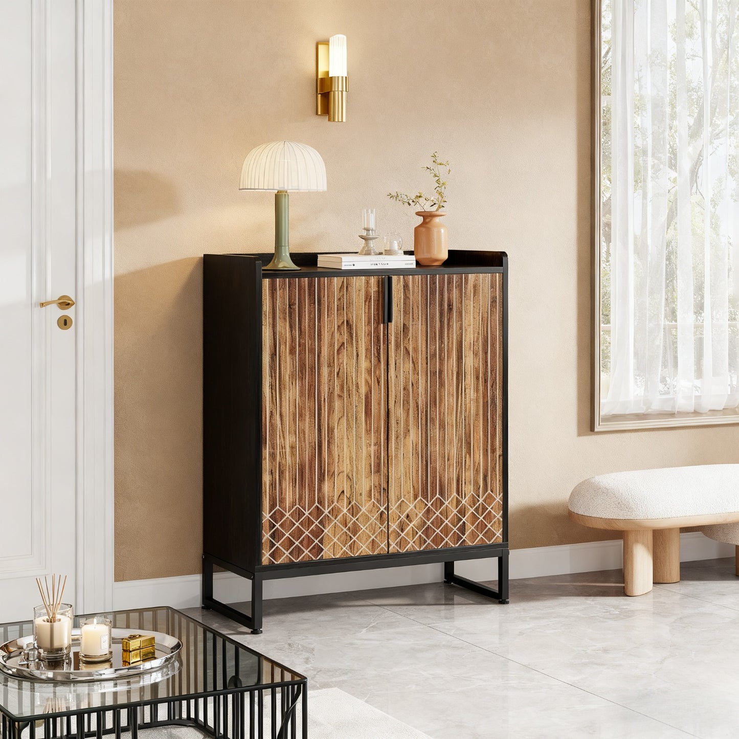 Schoenenkast – Schoenenrek – Schoenenopberger – Schoenenkast – Schoenenbank – 6-Laags – Voor 20-25 Paar Schoenen – MDF Hout Met Stevige Metalen Poten – Zwart/Bruin Verticale Opbergkast