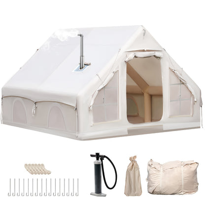 Tent – Kampeertent – Familietent – Feesttent – Opblaasbare Tent – 10 Personen – Waterdicht Oxford Stof – Snel Opzetten Met Schoorsteen & Dakraam