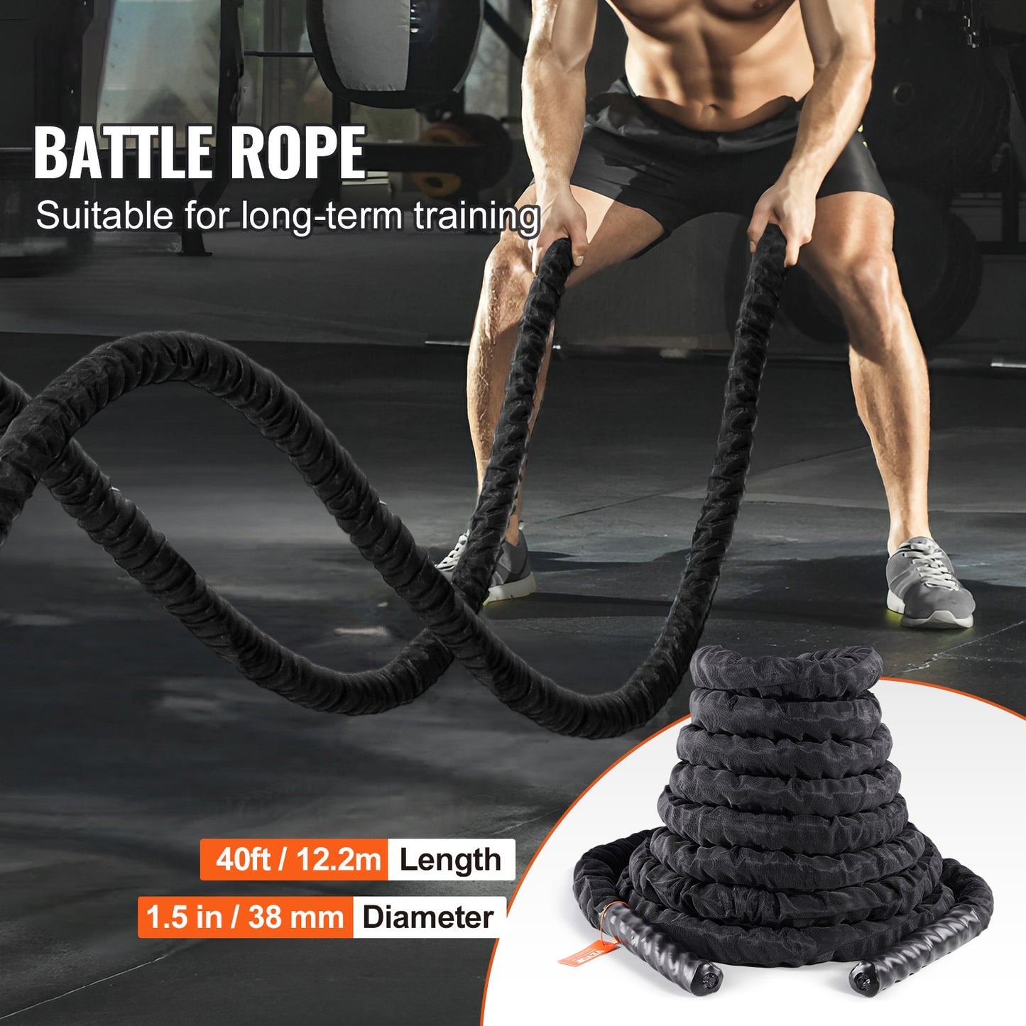 Battle Rope – Krachttouw – Fitness Touw – Trainingskoord – Workout Touw – 12 Meter – 100% Polyester – Inclusief Handvatten en Beschermhoes