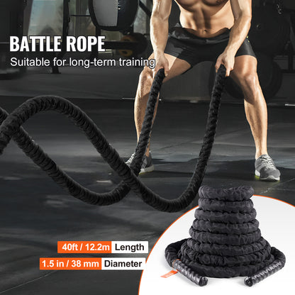 Battle Rope – Krachttouw – Fitness Touw – Trainingskoord – Workout Touw – 12 Meter – 100% Polyester – Inclusief Handvatten en Beschermhoes