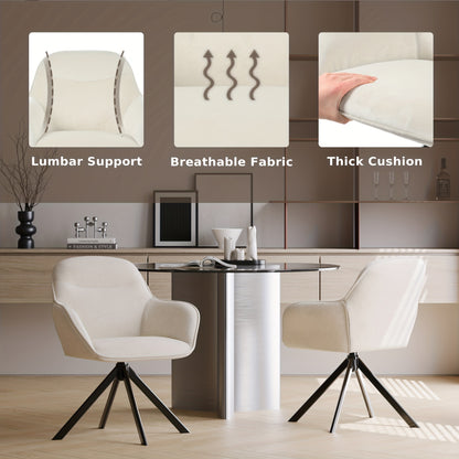 Eetkamerstoel – Kuipstoel – Keukenstoel – Draaistoel – Stoel – 360° Draaibaar – Dik Gevoerd Zitvlak – Licht Beige Polyester – Metaal Frame – Set van 4