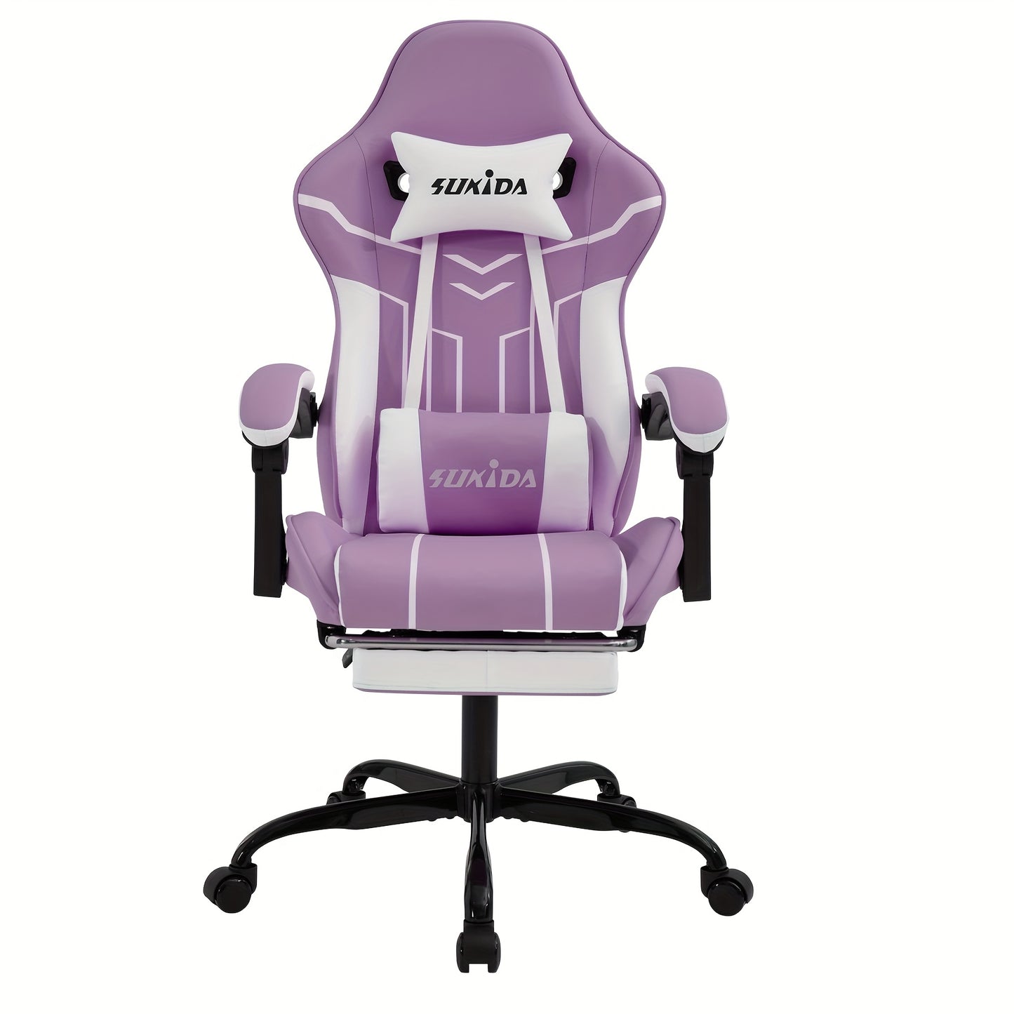 Gamingstoel – Gamestoel – Gaming Chair – Bureaustoel – Game Stoel – Ergonomisch – Verstelbare Hoogte – Inclusief Voetensteun – Brede Zitting – Zachte Armleuningen – 135° Verstelbare Rugleuning – Stille Wieltjes – Paars/Wit