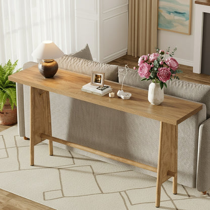 Sidetable – Consoletafel – Wandtafel – Haltafel – Bijzettafel – Extra Lang 160 cm – Metalen Stevige Poten – Ruimtebesparend Smal Design – Natuurlijke Bruine Afwerking