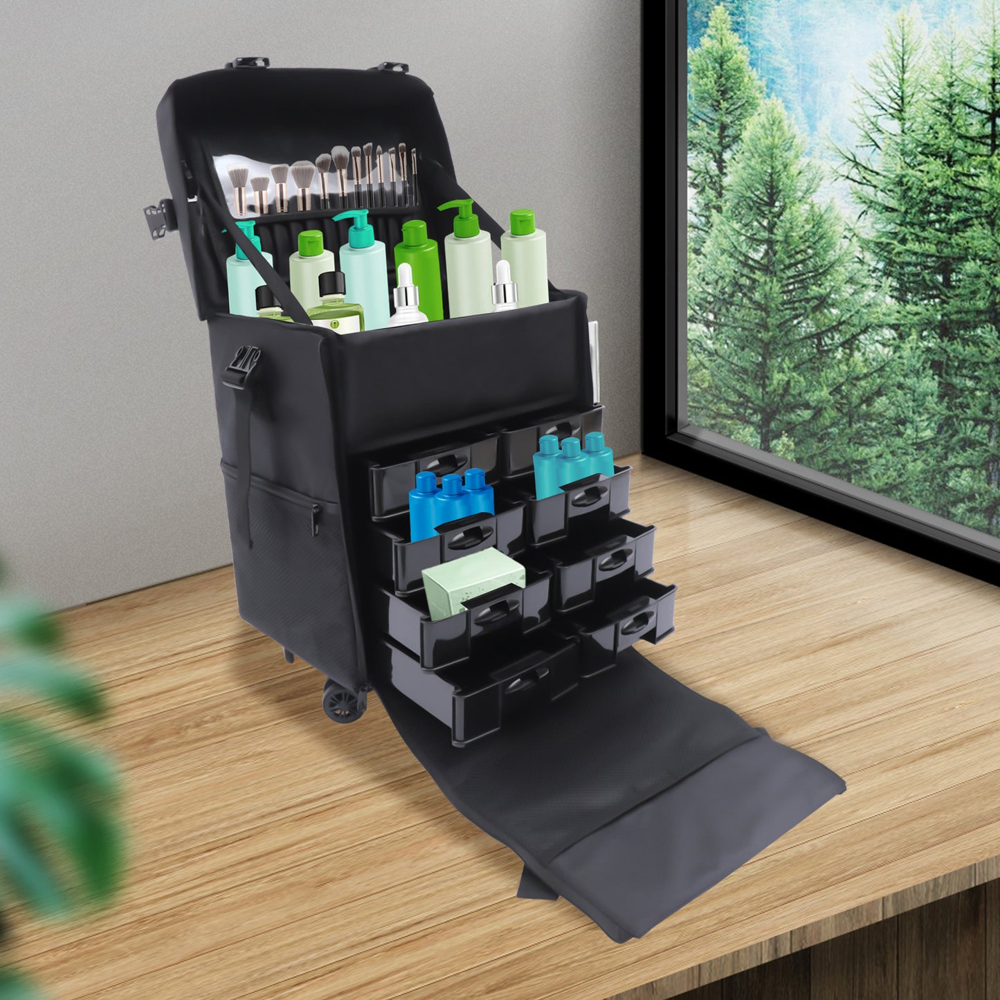 Opbergtrolley Haarstyling – Make-up Koffer – Beauty Trolley – Schoonheid Koffer – Haartools Organizer – Waterafstotend Nylon – 8 Lades Met Wieltjes