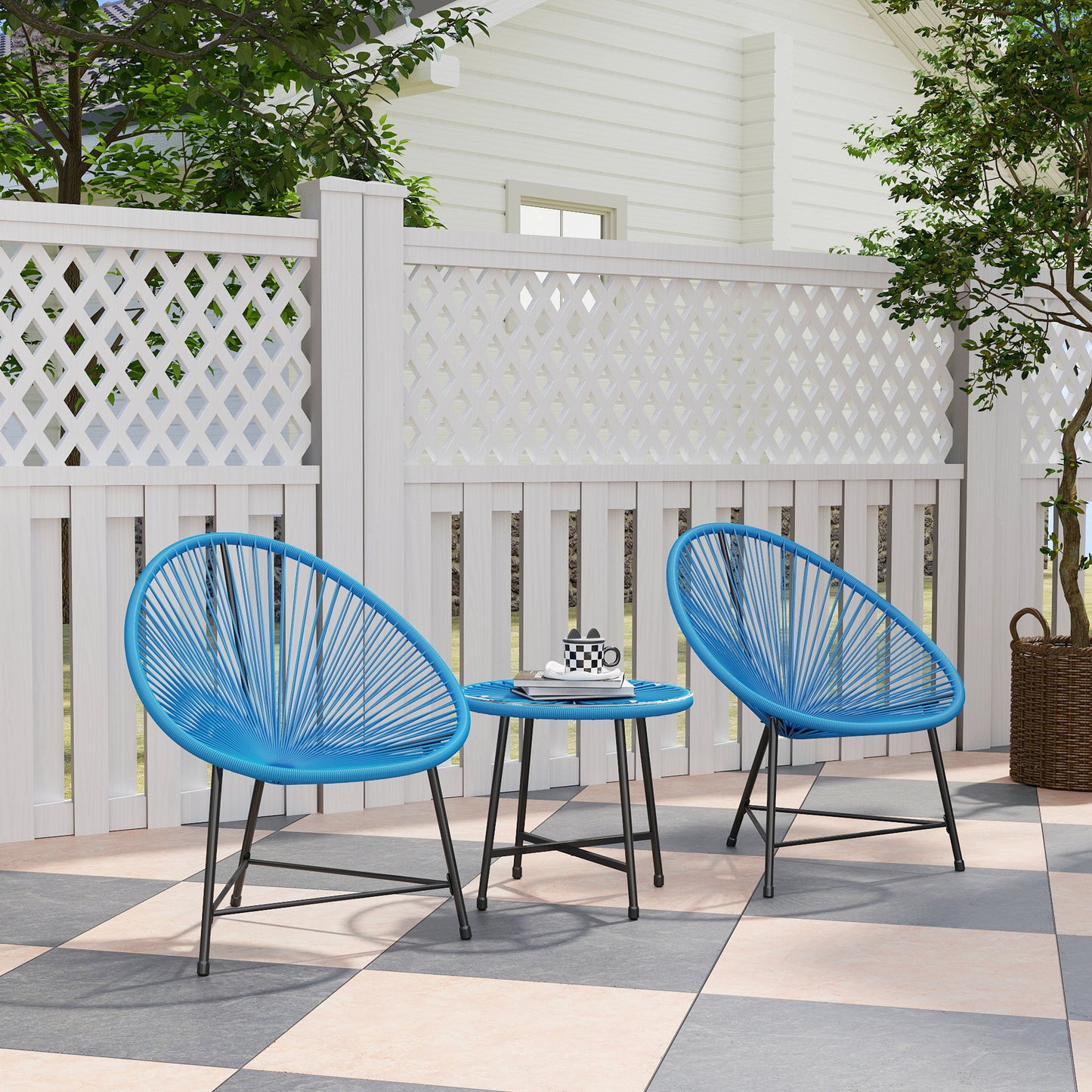 Bistroset Tuinset – Tuinmeubel Set – Tafel Met Stoelen – Balkon Meubilair – Terrasmeubilair – 2-Zits Met Geharde Glazen Tafel – Weerbestendig Blauw