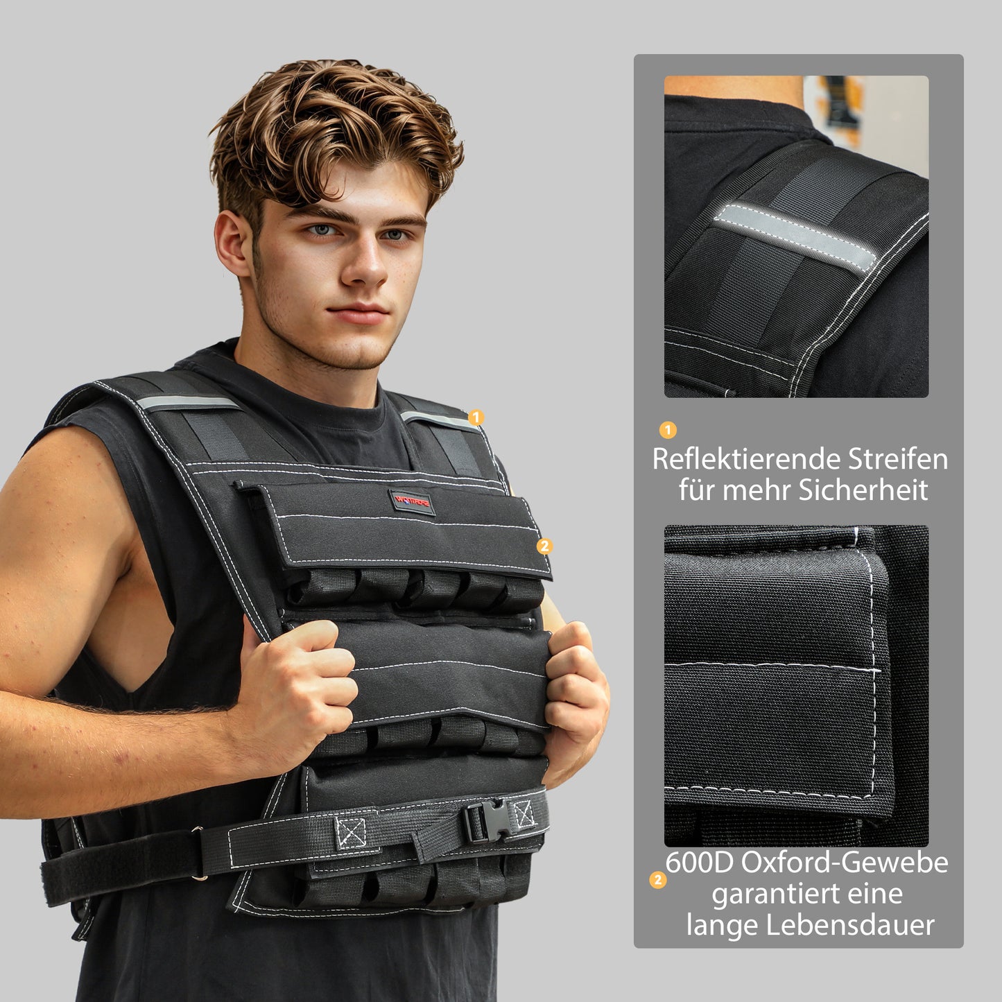 Gewichtsvest – Verzwaarde Vest – Weight Vest – Trainingsvest – Fitnessvest – Verstelbaar Tot 15 kg – Reflecterende Strips – Duurzaam Ijzer