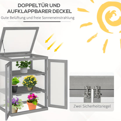 Kweekkas – Kweekkast – Plantenkas – Mini Kas – Cold Frame – 3 Laags – Hout En Polycarbonaat – Weerbestendig – Max 15 Kg Draagvermogen