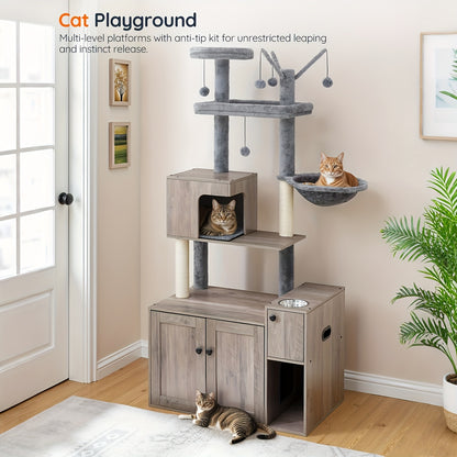 Krabpaal – Kattenboom – Kattenhuis – Krabmeubel – Kattentoren – 175 cm Hoog – Verborgen Kattenbak & Hangmat – Ruimtebesparend Design