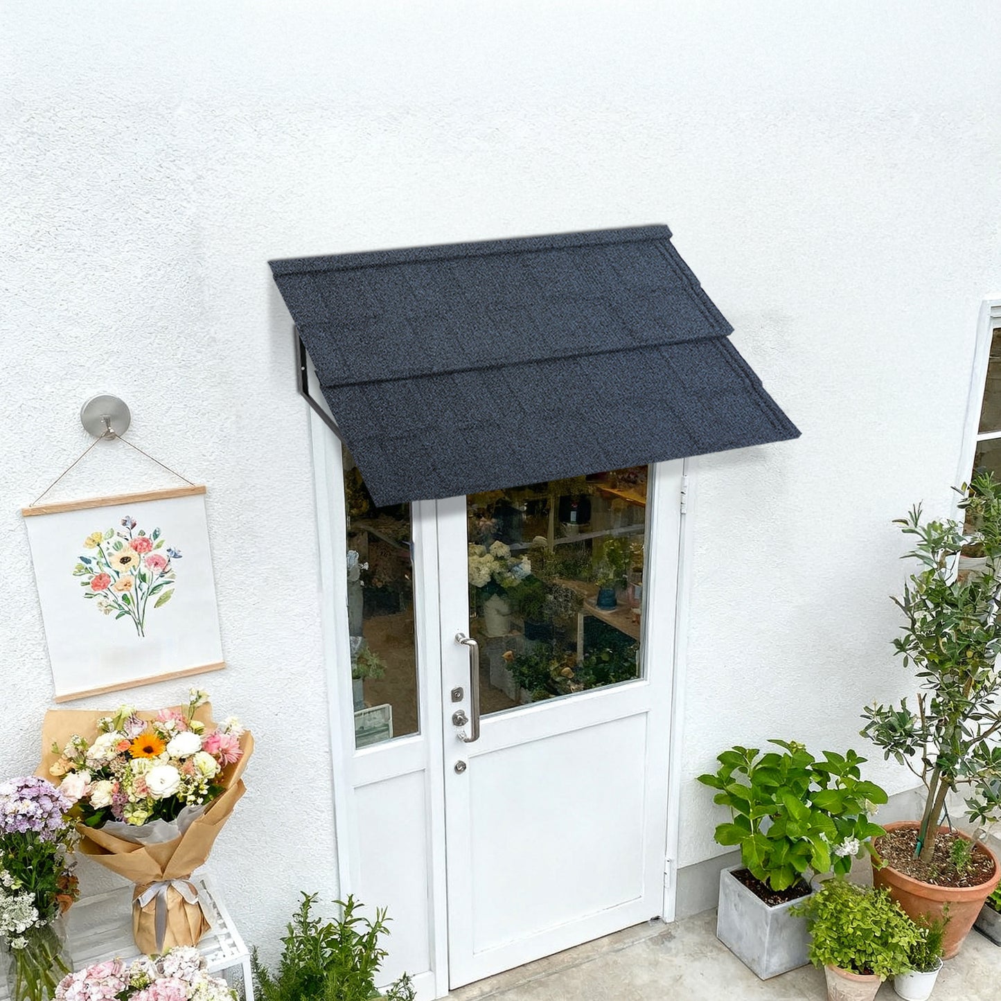 2 Metal Tile Shaped Awnings | Blue, 134*42CM, by NaMaSyo