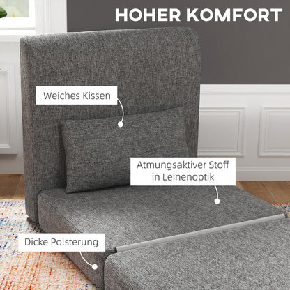 Slaapbank – Slaapbank Opklapbaar – Slaapbank 3-standen – Slaapbank Compact – Slaapbank Voor Gasten – Met Metaalframe & Hardhouten Constructie – Inklapbaar Matras & Stijlvolle Grijze Stoffering