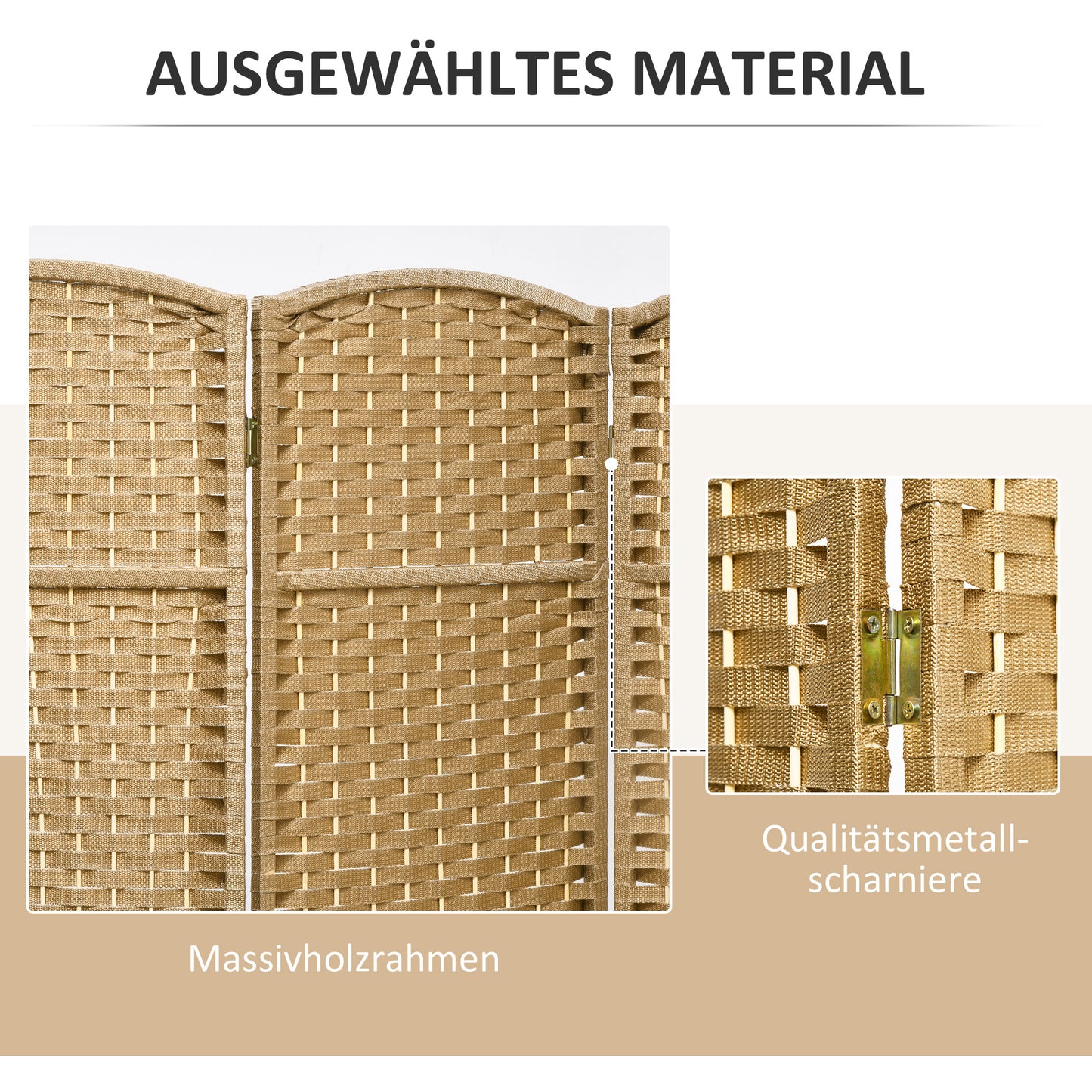Kamerverdelers – Kamerscherm – Privacywand – Ruimteverdeler – Scheidingswand – Natuurlijk Hout – 4-delig – Opvouwbaar Design