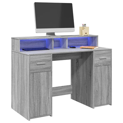 Laptoptablet – Bureau – Werkplek – Gametafel – Schrijftafel – Grijze Sonoma-look – RGB LED-verlichting – Vochtbestendig hout 120x55x91 cm
